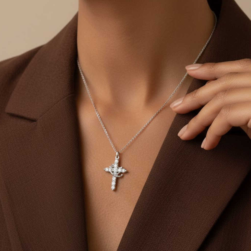 Collier croix avec couronne