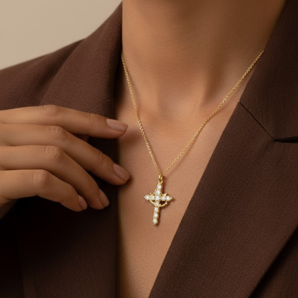 Collier croix avec couronne